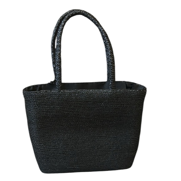 Straw Woven Black Beach Summer Large Tote with Flip Flops design + small bag - Picture 4 of 16